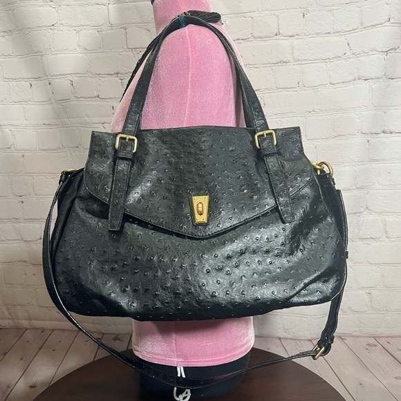 MARC By MARC JACOBS Ostrich Ozzie Aurora Satchel Tote Black EUC - Picture 1 of 13